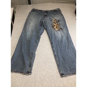 Vintage Enyce Baggy Embroidered Wide Leg Y2k Grunge Jeans Size 42x31 Distressed